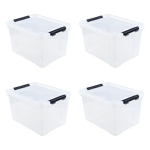 4-Pack 50 L Wheeled Clear Plastic Storage Latch Box, Large Clear Storage Bin with Lid