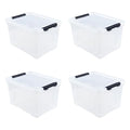 4-Pack 50 L Wheeled Clear Plastic Storage Latch Box, Large Clear Storage Bin with Lid