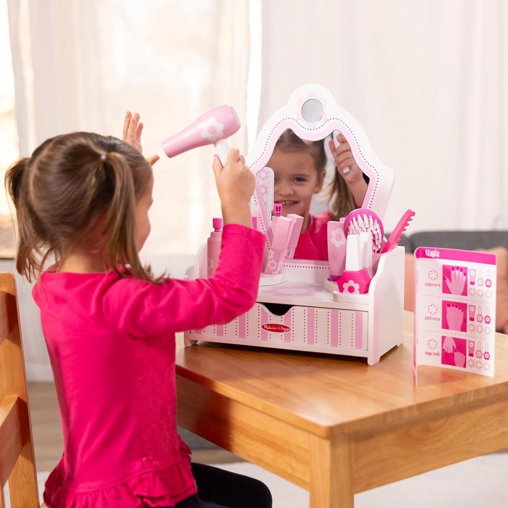 Melissa & Doug Wooden Beauty Salon Play Set with Vanity and Accessories F8918