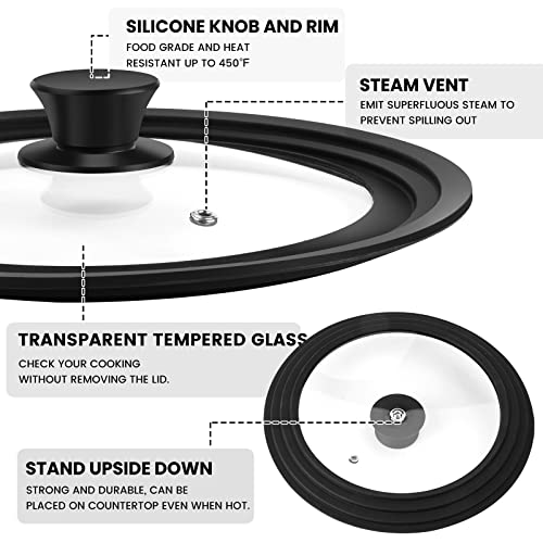 Universal Silicone Lid for Pots Pans Skillets 7 to 12 Inch Tempered Glass L200