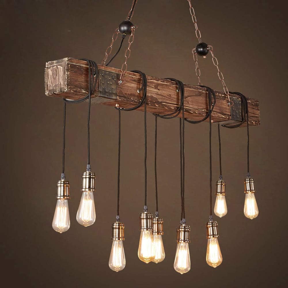 Rustic Industrial 10-Light 46in Linear Chandelier for Kitchen Island Dining Room X60729