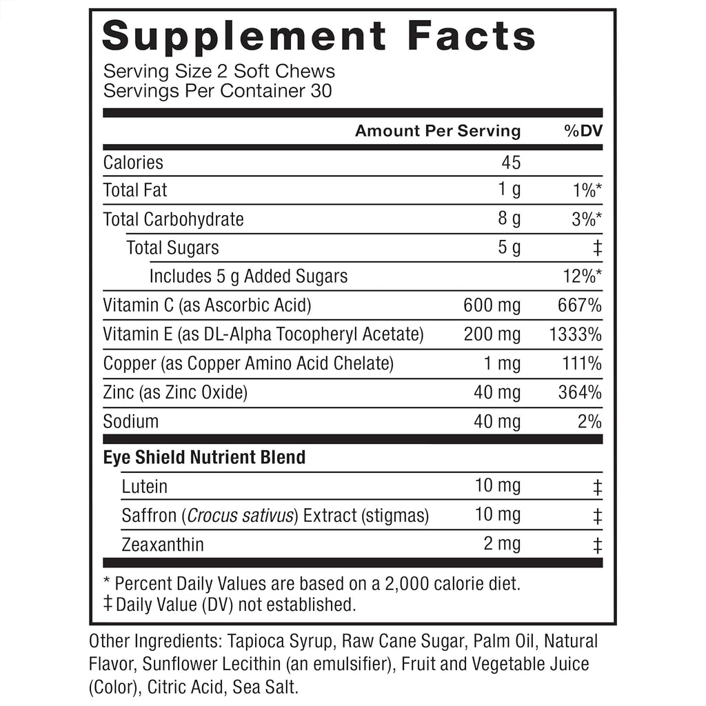 FORCE FACTOR AREDS2+ Eye Vitamins with Lutein & Zeaxanthin, Tropical Punch, 60 Soft Chews M698555
