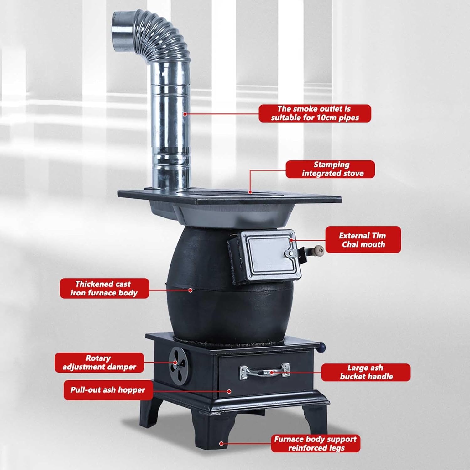 Outdoor Wood Burning Stove with Sectional Chimney Pipes for Camping and Heating U480