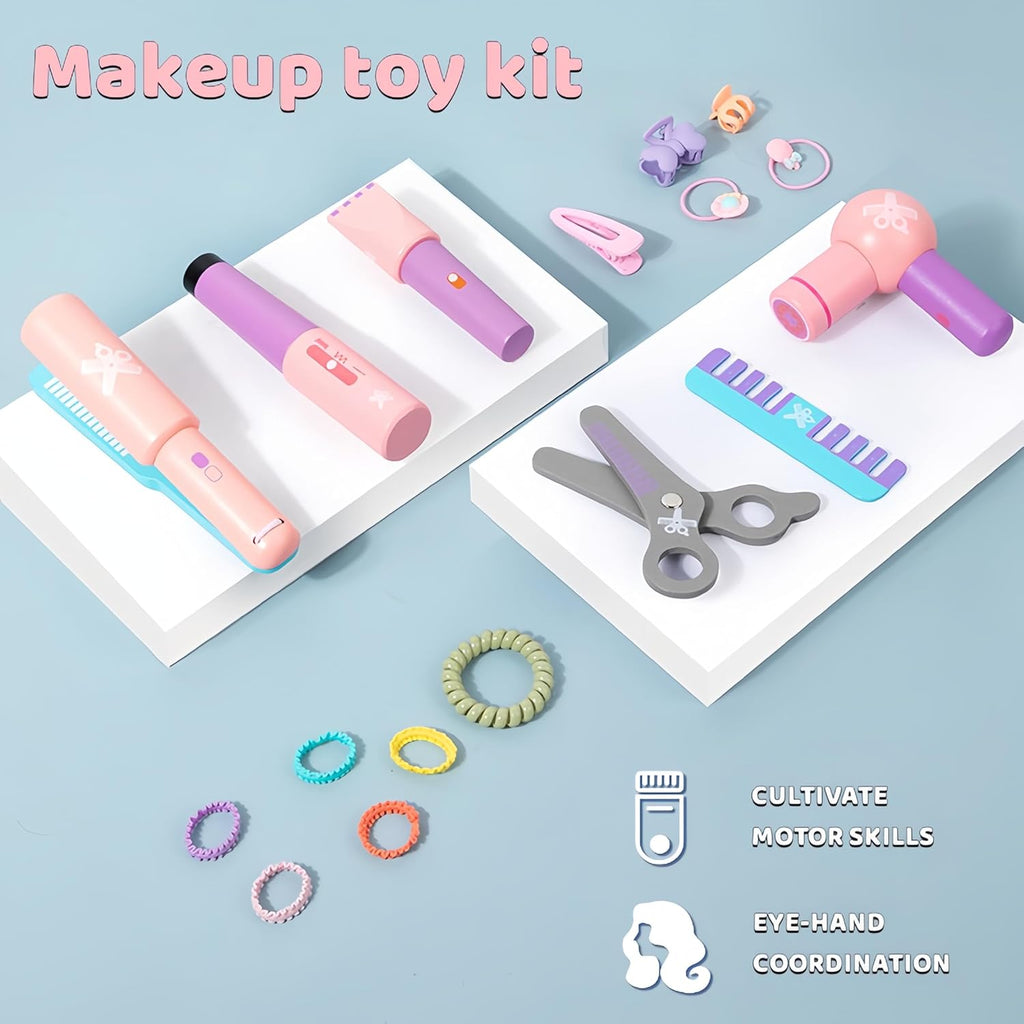 Mailuren® Wooden Makeup Toy Set for Girls with Hair Dryer and Styling Accessories A952