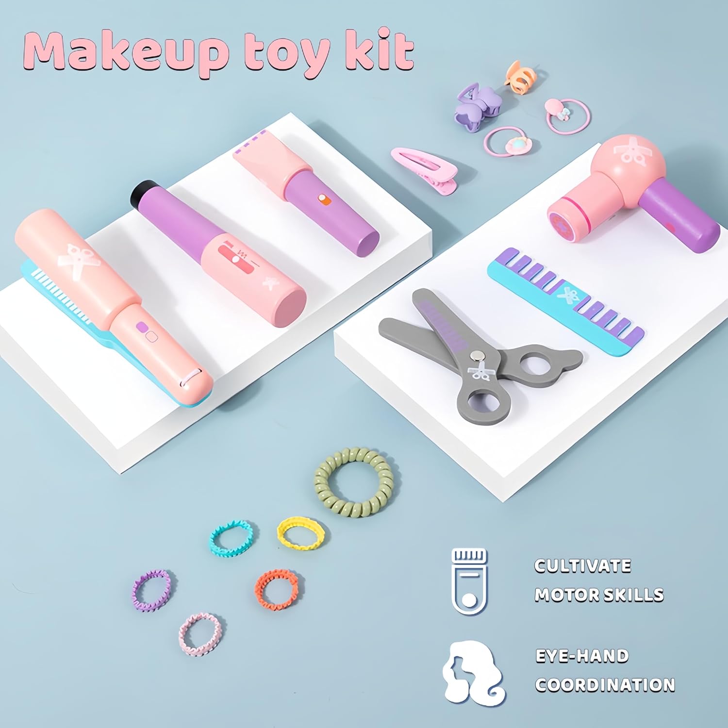 Mailuren® Wooden Makeup Toy Set for Girls with Hair Dryer and Styling Accessories A952