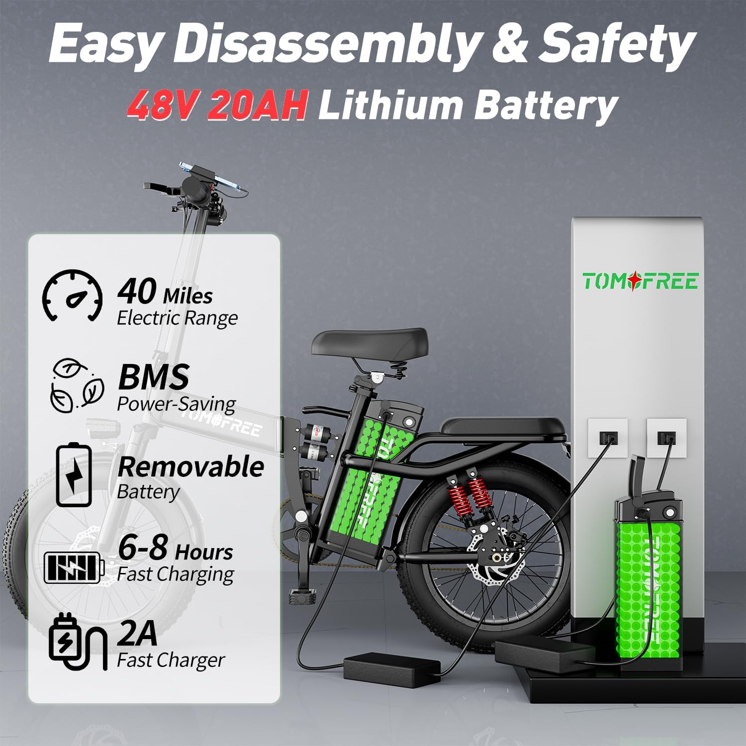 T1 Electric Bike for Adults, 1200W Motor, 40 Miles Range, 16" Tire, Step-Thru A8860