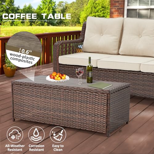 6 Piece Patio Furniture Set with Wicker Rocking Chairs, Table and Ottomans (Beige) G496045