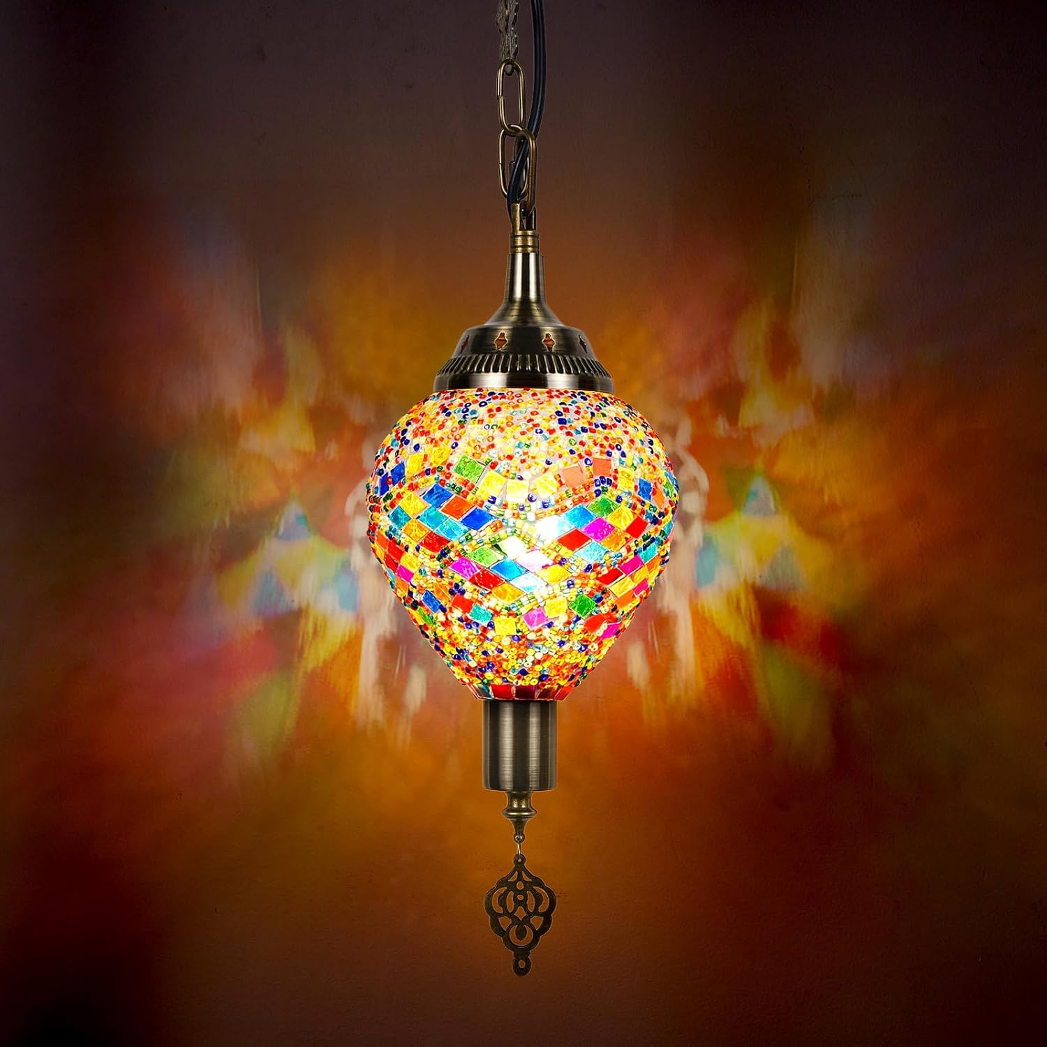 Hortsun Turkish Moroccan Pendant Hanging Light Turkish Hanging Lamp Moroccan Lamp Swag Lamp Moroccan Light Fixture with 15 Feet Cord Decorated Chain and North American Plug
