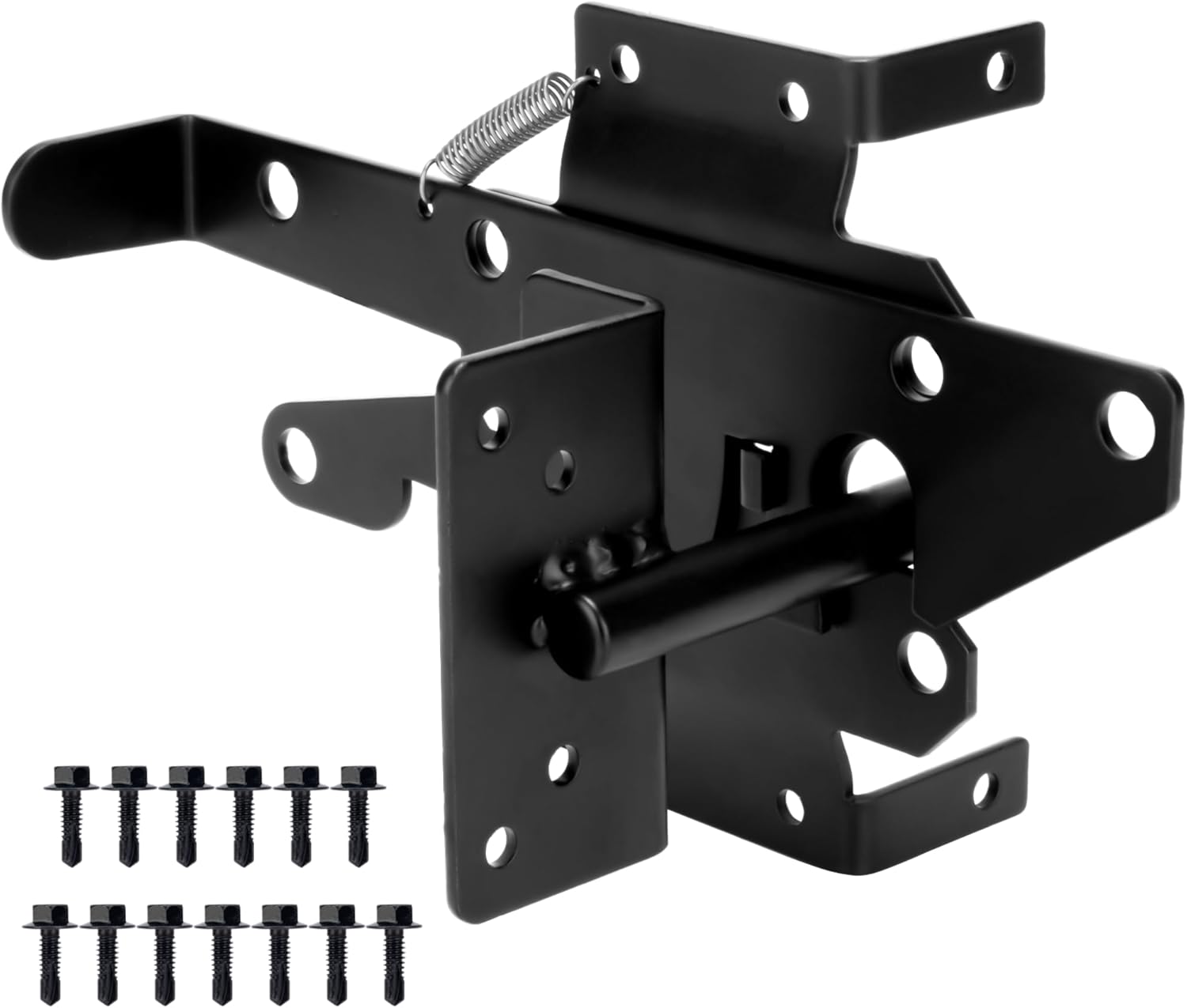 Self-Locking Gate Latch, Heavy Duty Post Mount Automatic Self-Closing Wooden Fence Gate Hardware, Gravity Lever Door Latches Hardware for Secure Pool/Yard/Garden Outdoor, Black, Metal