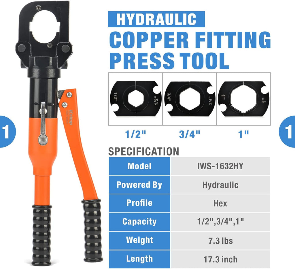 iCrimp Hydraulic Copper Tubing Press Tool Kit for 1/2-in, 3/4-in, 1-in Fittings Z41219