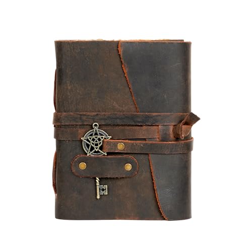 LEATHER VILLAGE Leather Bound Vintage Journal - 7"X5" Rustic Mocha Brown, 200 Pages Watercolor Paper T65113