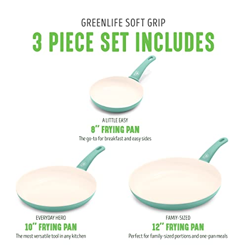 GreenLife Soft Grip Ceramic Nonstick Frying Pan Skillet Set 8" 10" 12", PFAS-Free, Dishwasher Safe, Soft Pink U583148