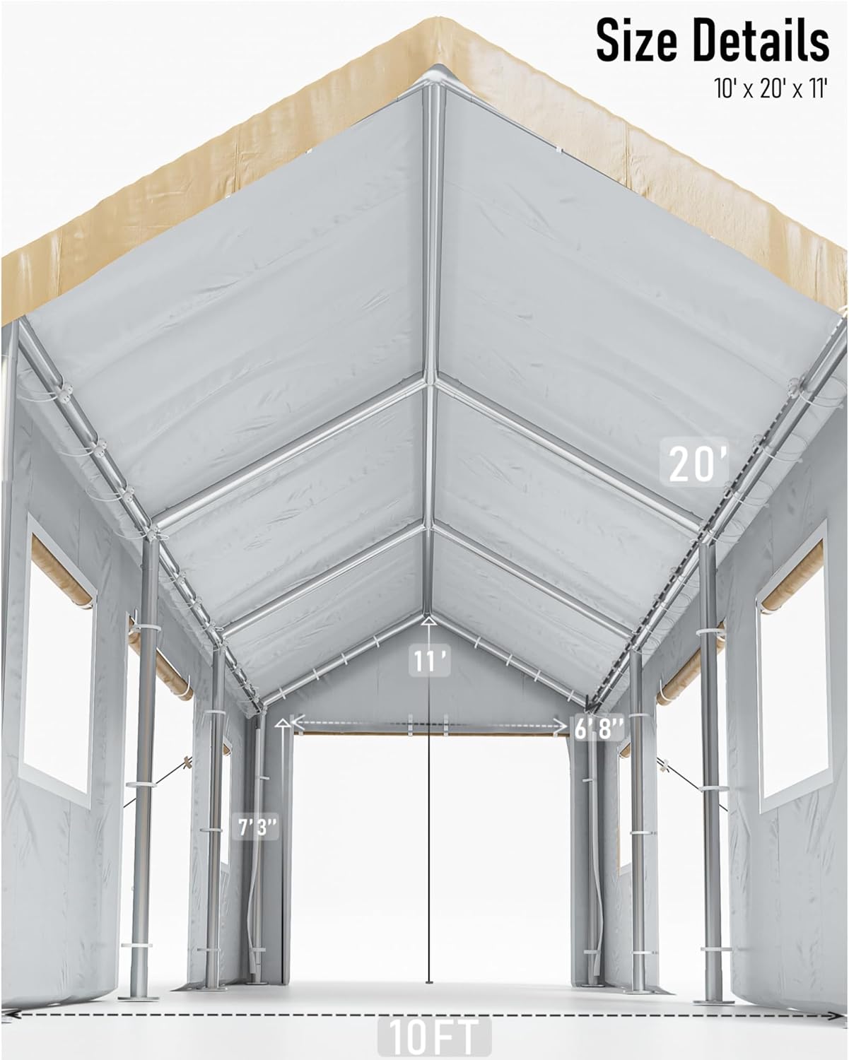 Carport 10'x20' Portable Garage with Reinforced Steel Poles, Yellow Z113844