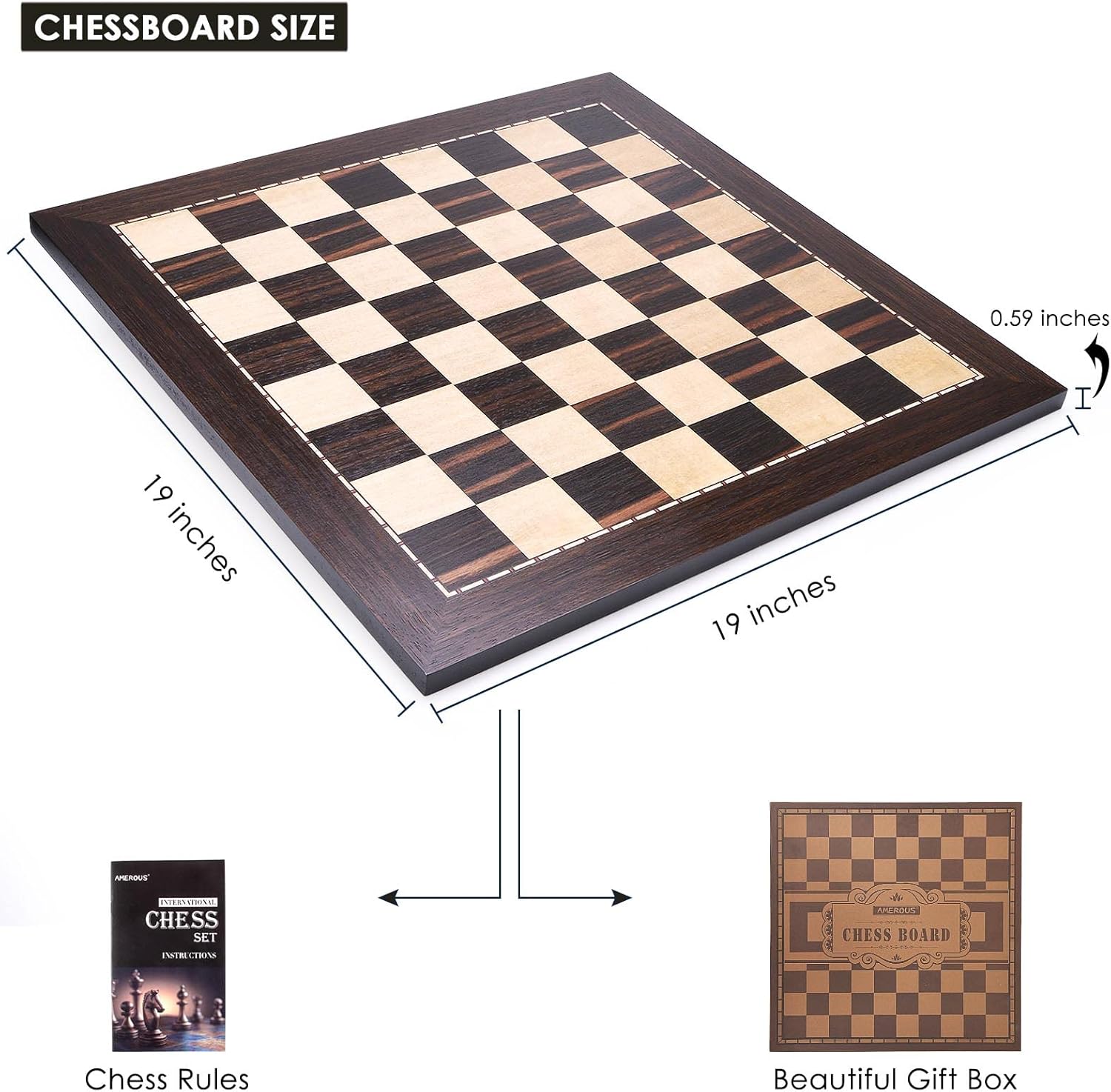 AMEROUS 19 Inches Wooden Tournament Chess Board D815631