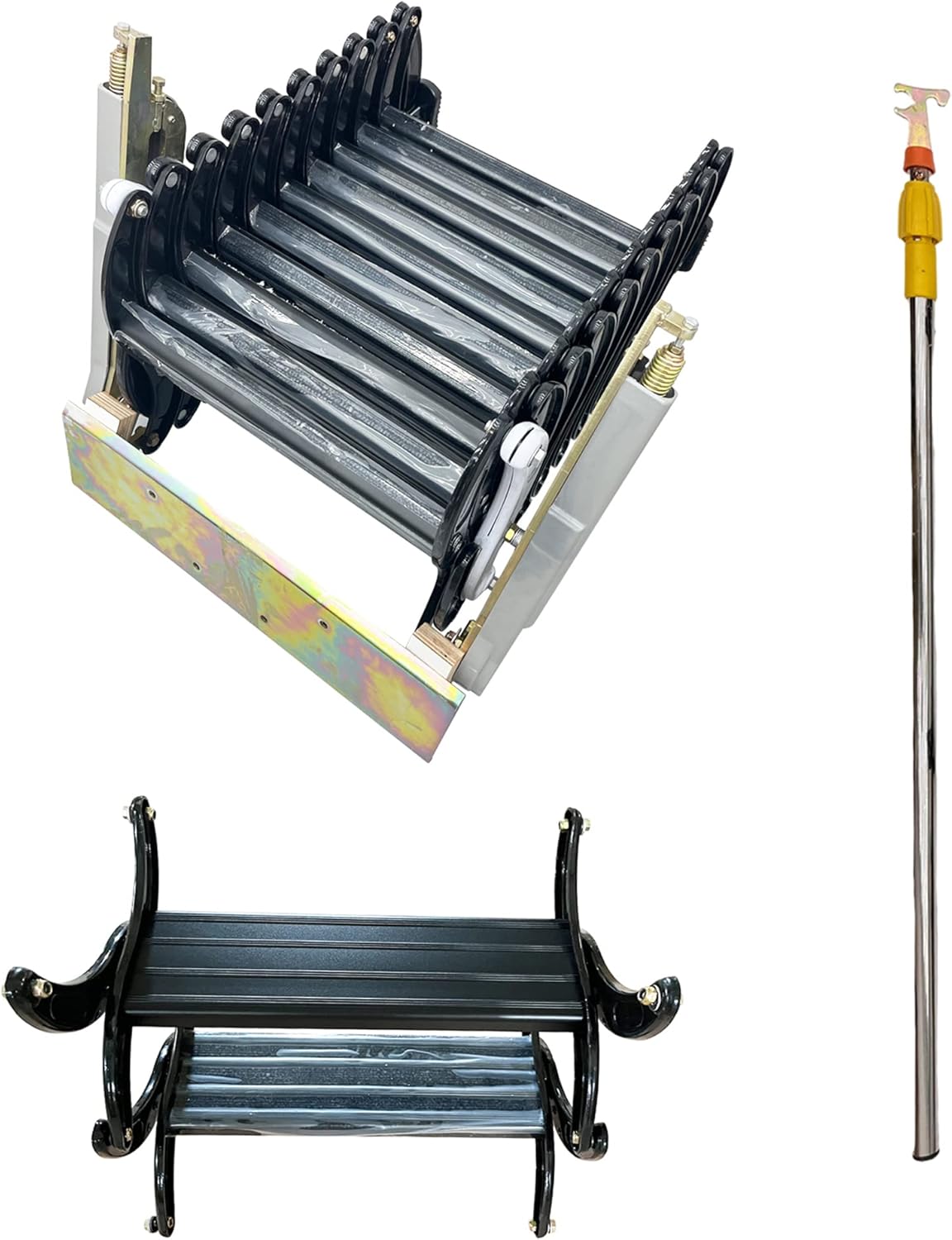 TECHTONGDA Folding Attic Ladder, 12 Steps Alloy, 9.8ft Max Height F60108