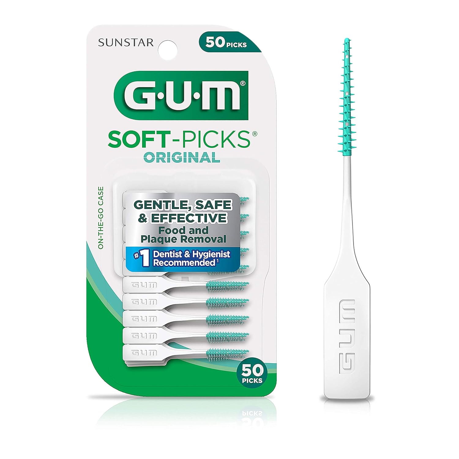 GUM Soft-Picks Original, Easy to Use Dental Picks for Teeth Cleaning and Gum Health, Disposable Interdental Brushes with Convenient Carry Case, Dentist Recommended Dental Floss Picks, 50ct