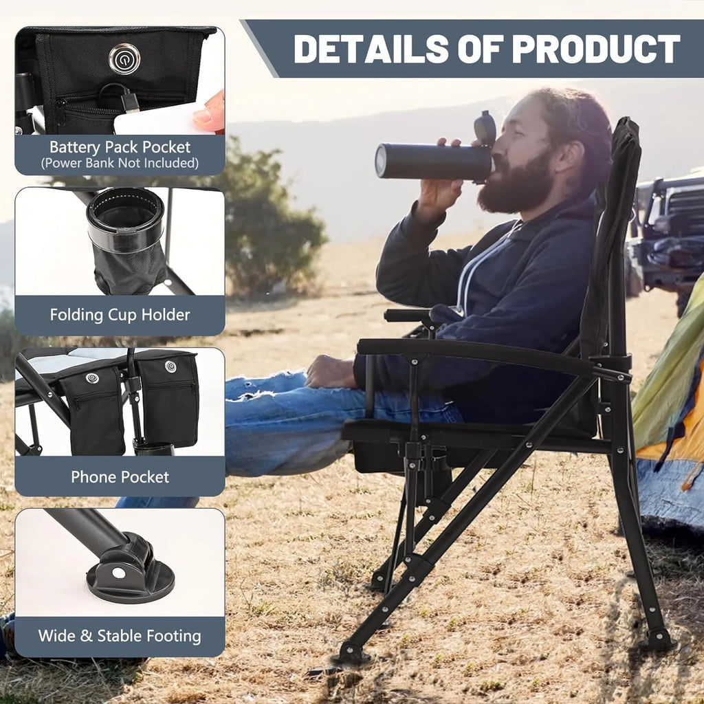 ABORON Heated Camping Chairs, Heavy Duty Folding Chairs for Outdoor, Supports 400 lbs B3131