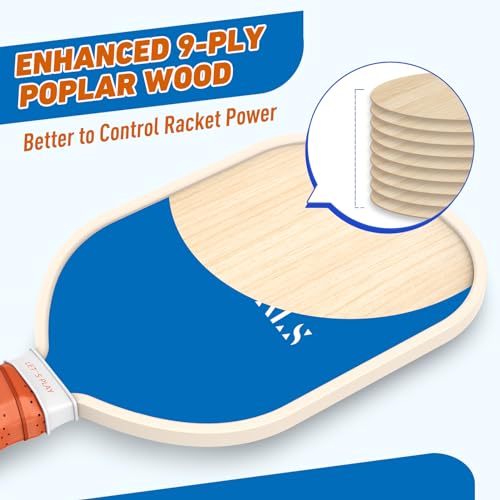 Pickleball Paddles Set of 4, USAPA Approved Wood with Balls and Carry Bag S59916