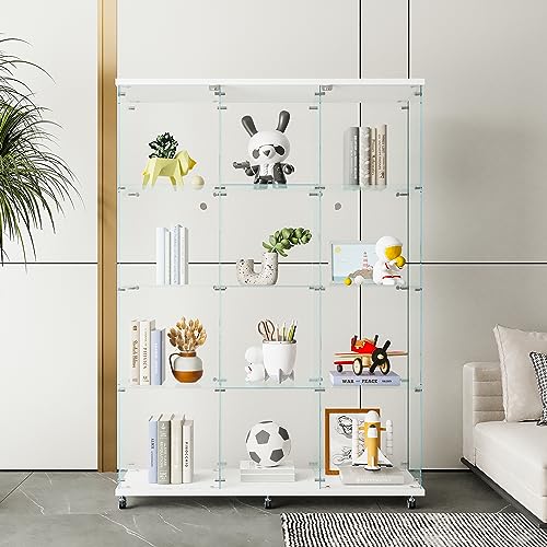 Large Glass Display Cabinet with 12 Shelves and Double Doors, Black W196920