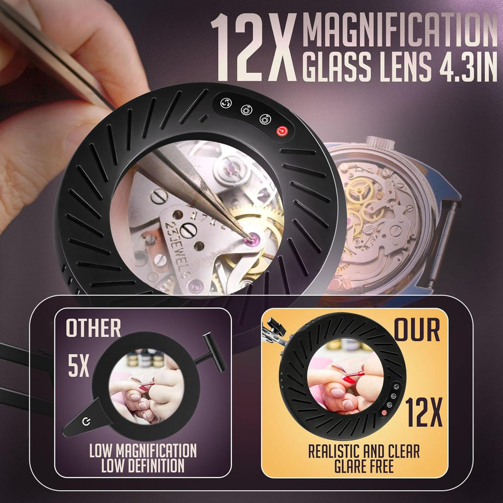 Magnifying Glass with Light and Stand, 2-in-1 Desk Lamp with Clamp J427684