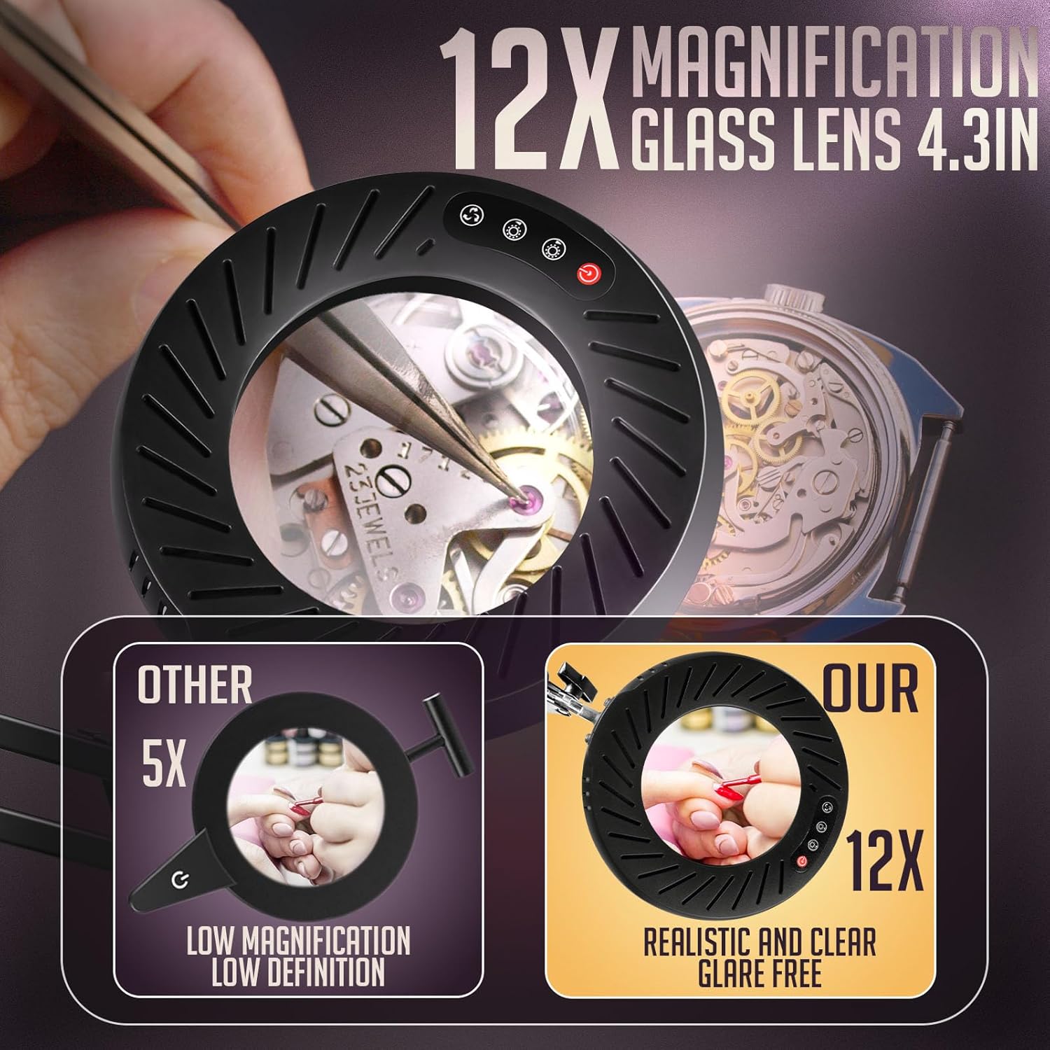 Magnifying Glass with Light and Stand, 2-in-1 Desk Lamp with Clamp J427684