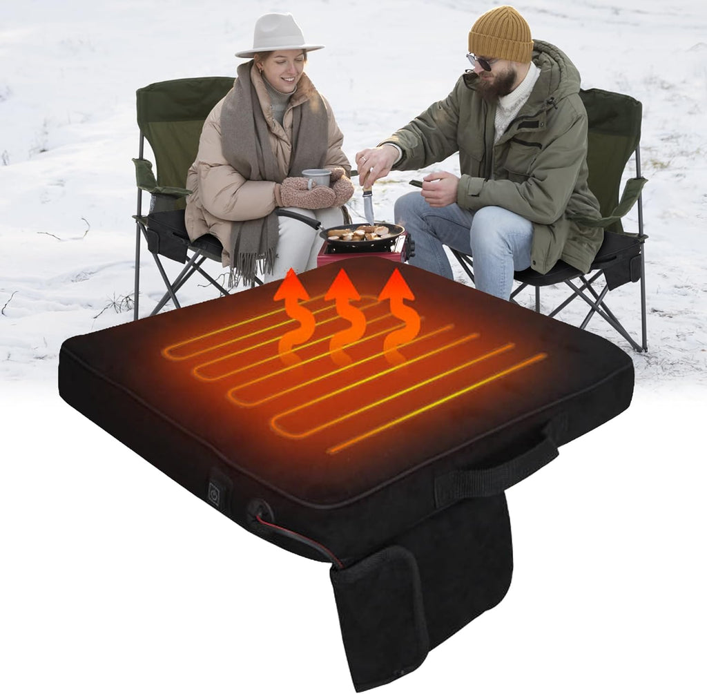 Portable Heated Seat Cushion, USB Heating Camping Chair Pad, with 3 Heating Settings, Memory Foam Heated Seat Pad for Stadium Bleachers, Office, Fishing, Boat, Wheelchair(No Power Bank)