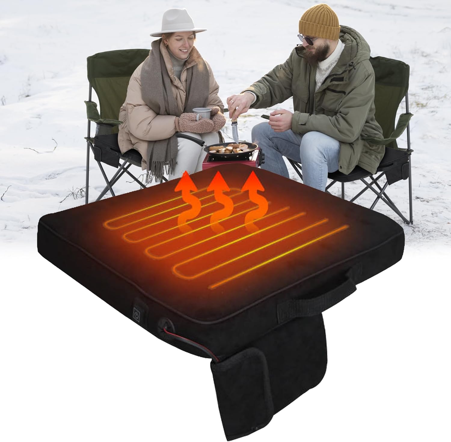 Portable Heated Seat Cushion, USB Heating Camping Chair Pad, with 3 Heating Settings, Memory Foam Heated Seat Pad for Stadium Bleachers, Office, Fishing, Boat, Wheelchair(No Power Bank)