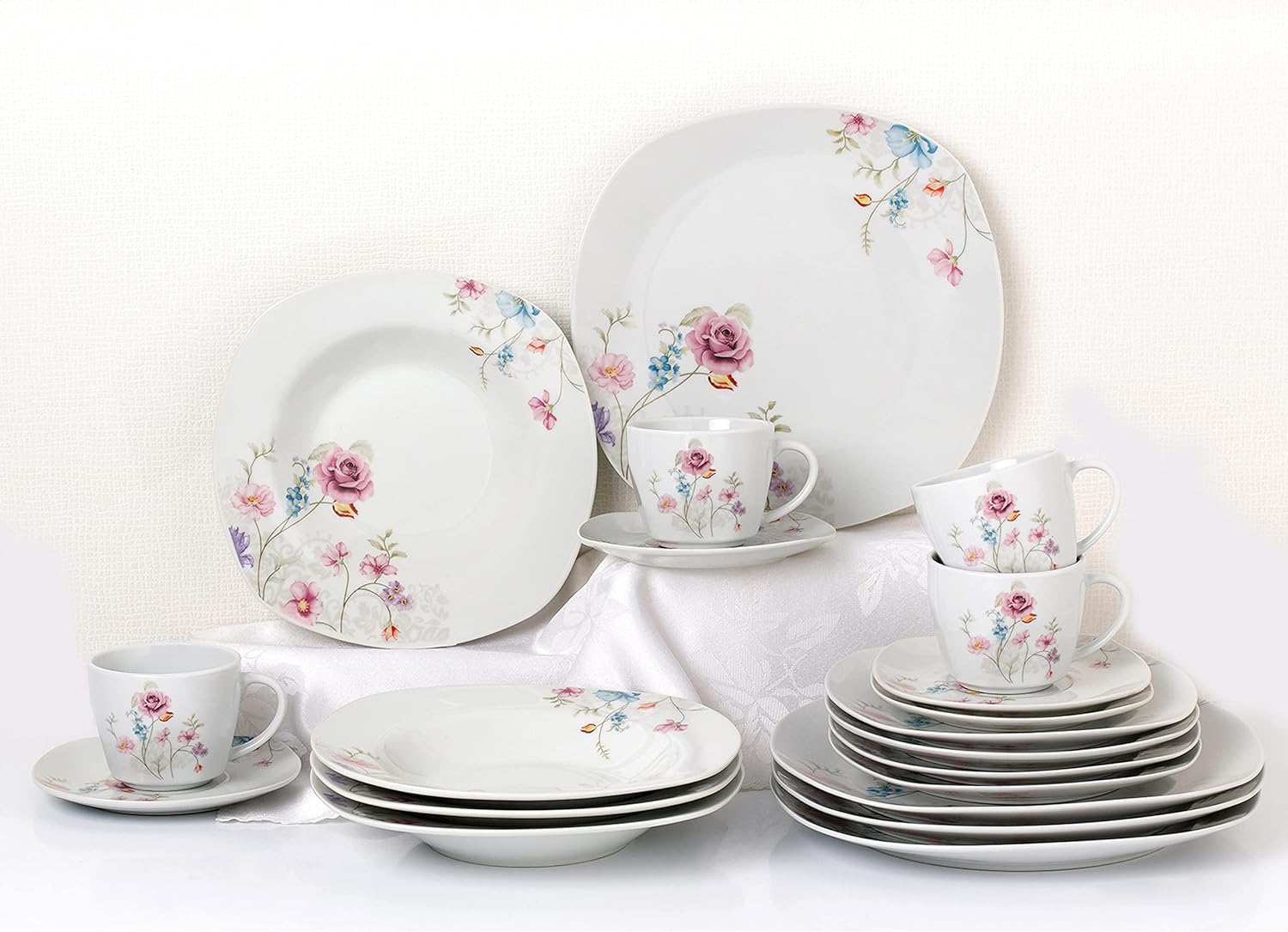 Lorren Home Trends Porcelain 20 Piece Square Dinnerware Set for 4, White R75000