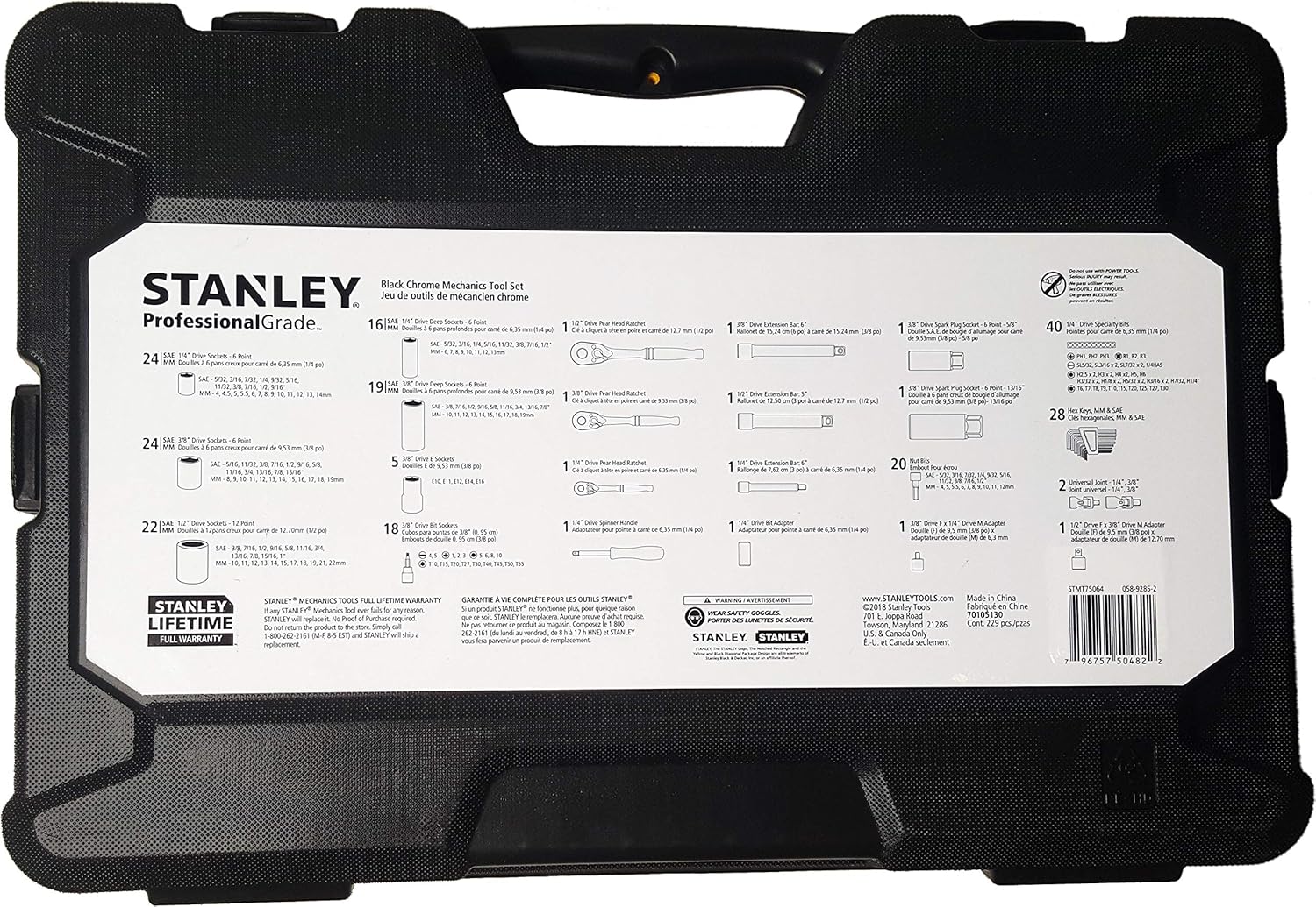 STANLEY Professional Grade Black Chrome Mechanics Tool Set 229 Piece V546498