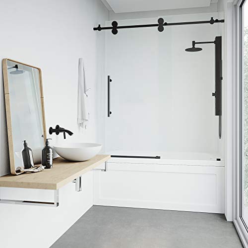 VIGO Elan Frameless Sliding Tub Door 56-60 in. Matte Black Clear Glass K697