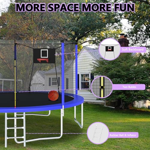 12FT-16FT Trampoline with Basketball Hoop and Safety Enclosure Net Y95639