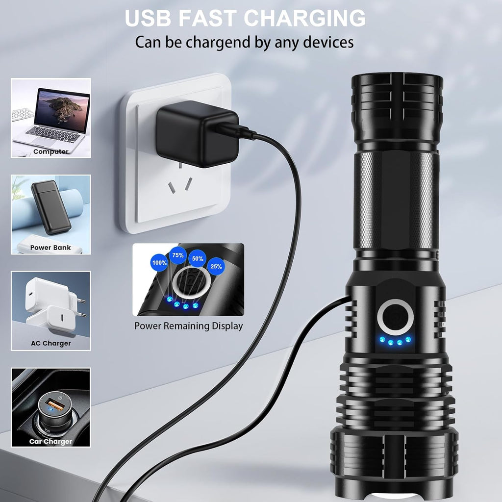 Rechargeable Flashlight High Lumens, 5 Modes, Waterproof, 2 Pack H2399