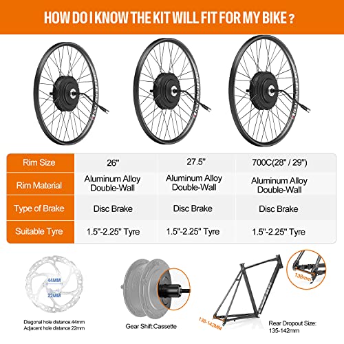 BAFANG 750W Rear Hub Motor Ebike Conversion Kit for 26" 27.5" 700C Bicycles U429