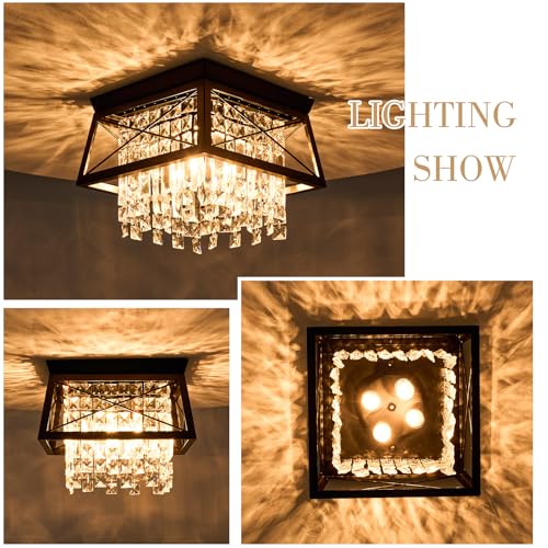 Crystal Flush Mount Ceiling Light, 11.8 inch 4-Light Black Farmhouse O868