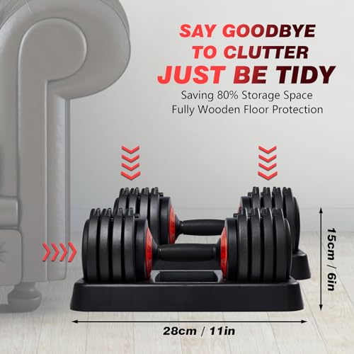 Adjustable Dumbbell Set with Tray, 25/55 Lbs Pair, Black Grip Handle H25626
