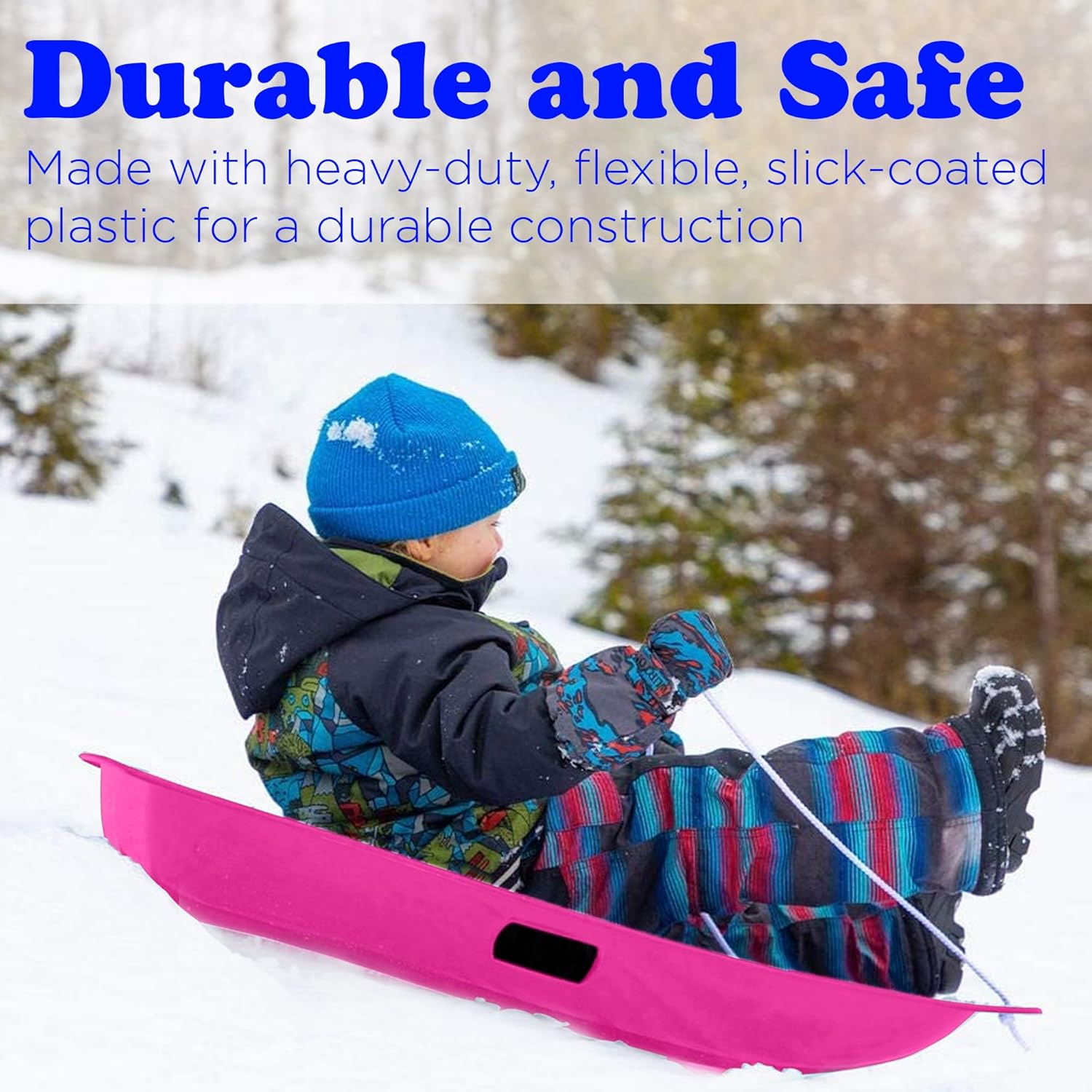 Kids Plastic Snow Sled with Pull Rope and Handles, Pink (3 Pack) V20965