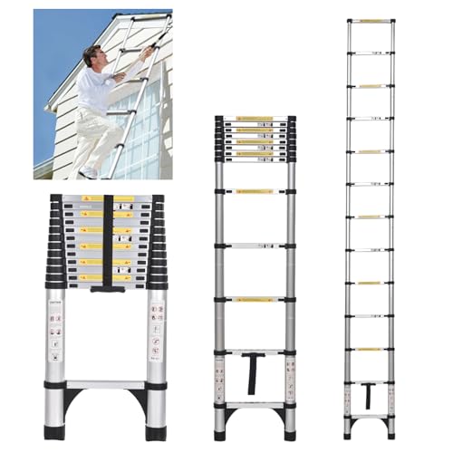 Telescoping Ladder 16.5 FT Extension Ladder Aluminum Lightweight Telescopic Ladder with 2 Triangle Stabilizers Telescoping Attic Ladder RV Ladders for Travel Collapsible Ladders for Home