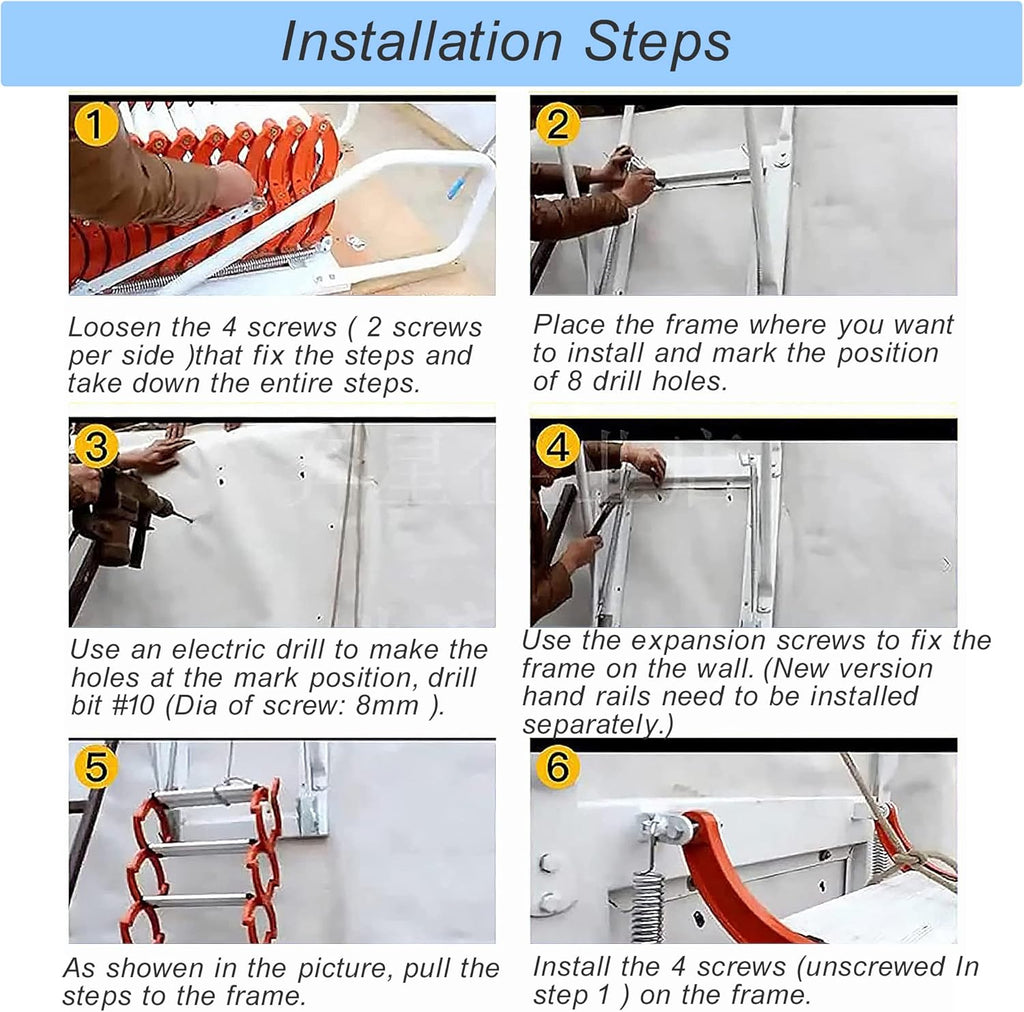 TECHTONGDA Folding Attic Loft Ladder 12 Steps Wall Mounted Al-Mg Alloy 9.8ft Blue with Armrests D608