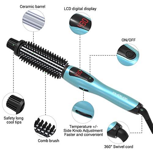 PHOEBE Curling Iron Brush, Dual Voltage 1 Inch Ceramic Tourmaline Ionic Hair Curler H346369