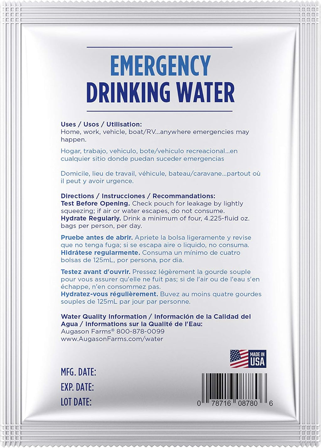 Augason Farms Emergency Drinking Water 4.22 oz (Pack of 100) U355164