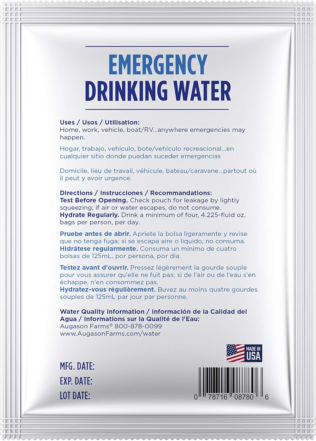Augason Farms Emergency Drinking Water 4.22 oz (Pack of 100) U355164