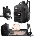Diaper Bag Backpack for Dad with Changing Station, Expandable Black Military Diaper Bag Backpack with Waterproof Changing Pad,Large Tactical Mens Baby Bag,Unisex Molle Style Baby Backpack Bag