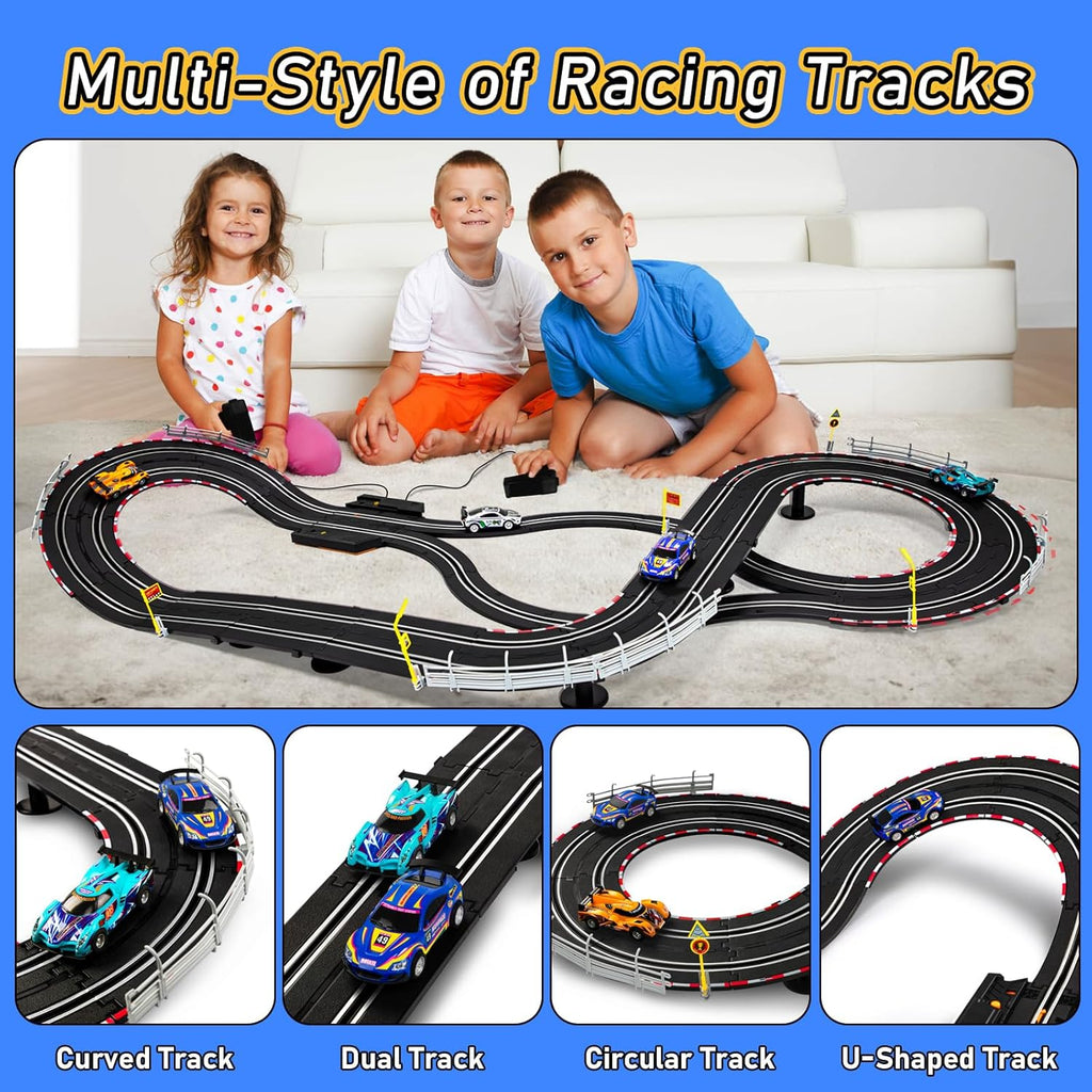 Electric Slot Car Race Track Set with 4 High-Speed Cars, 2 Controllers & Lap Counter E803