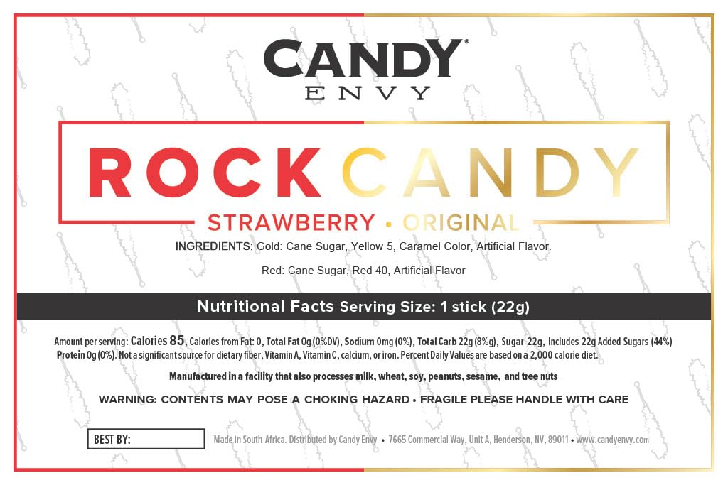 Candy Envy Gold and Red Rock Candy Sugar Sticks, Strawberry Flavored S5258