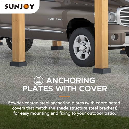 Sunjoy Carport 11 x 20 ft Wood Gazebo with Metal Roof Y747855