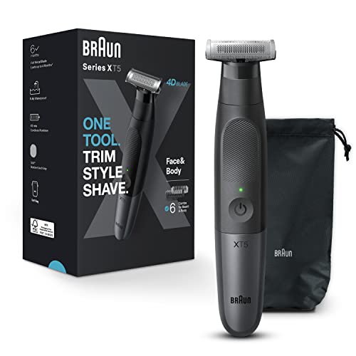 Braun Series XT5 5300, Hybrid Electric Mens Trimmer for Face & Body, Beard Trimmer & Body Shaver, with Protective SkinSecure and Two-Way Comb & Flex Head for Quick Grooming, Waterproof,