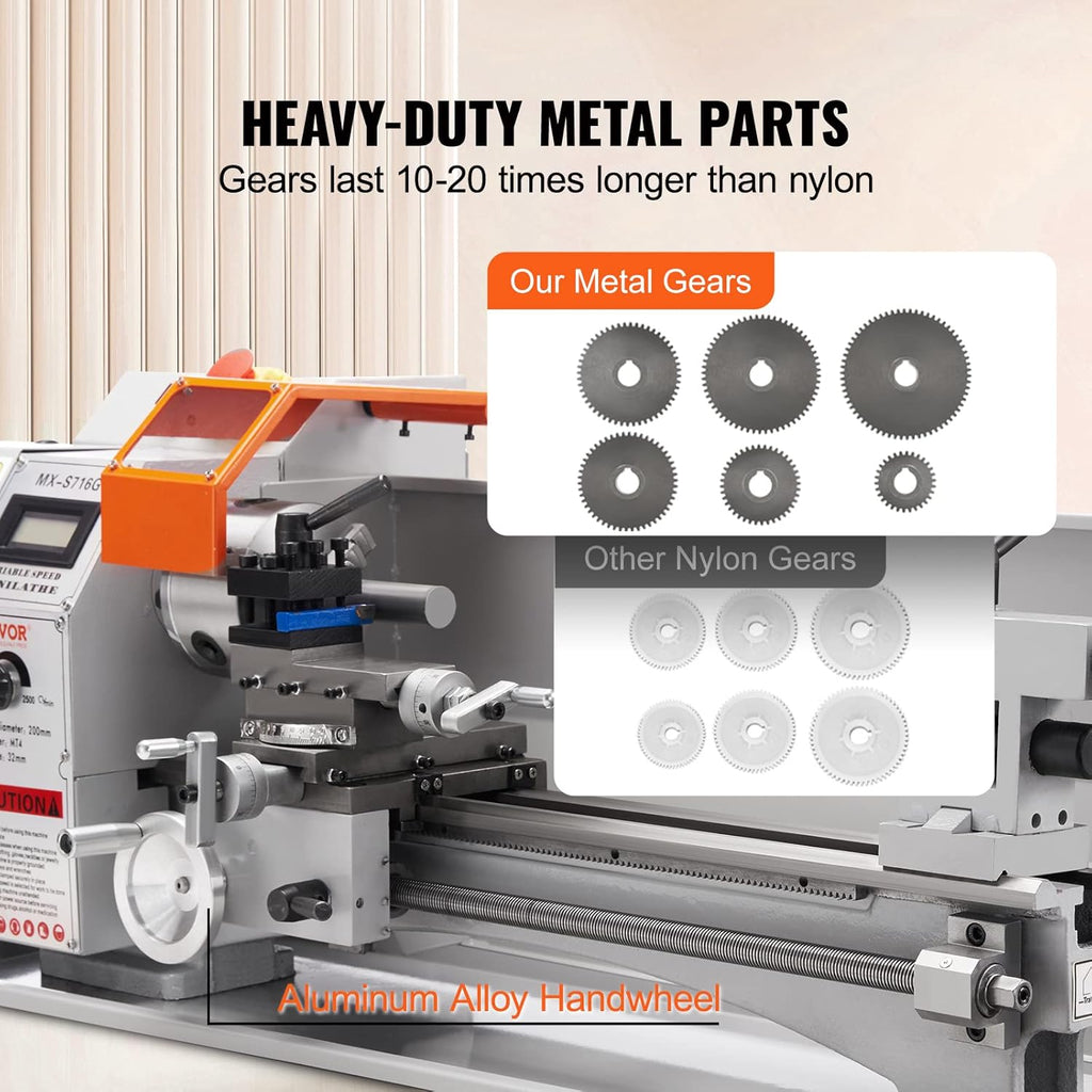 VEVOR Mini Metal Lathe Machine 7 x 16 Inch 800W Benchtop Power Lathe Q32622