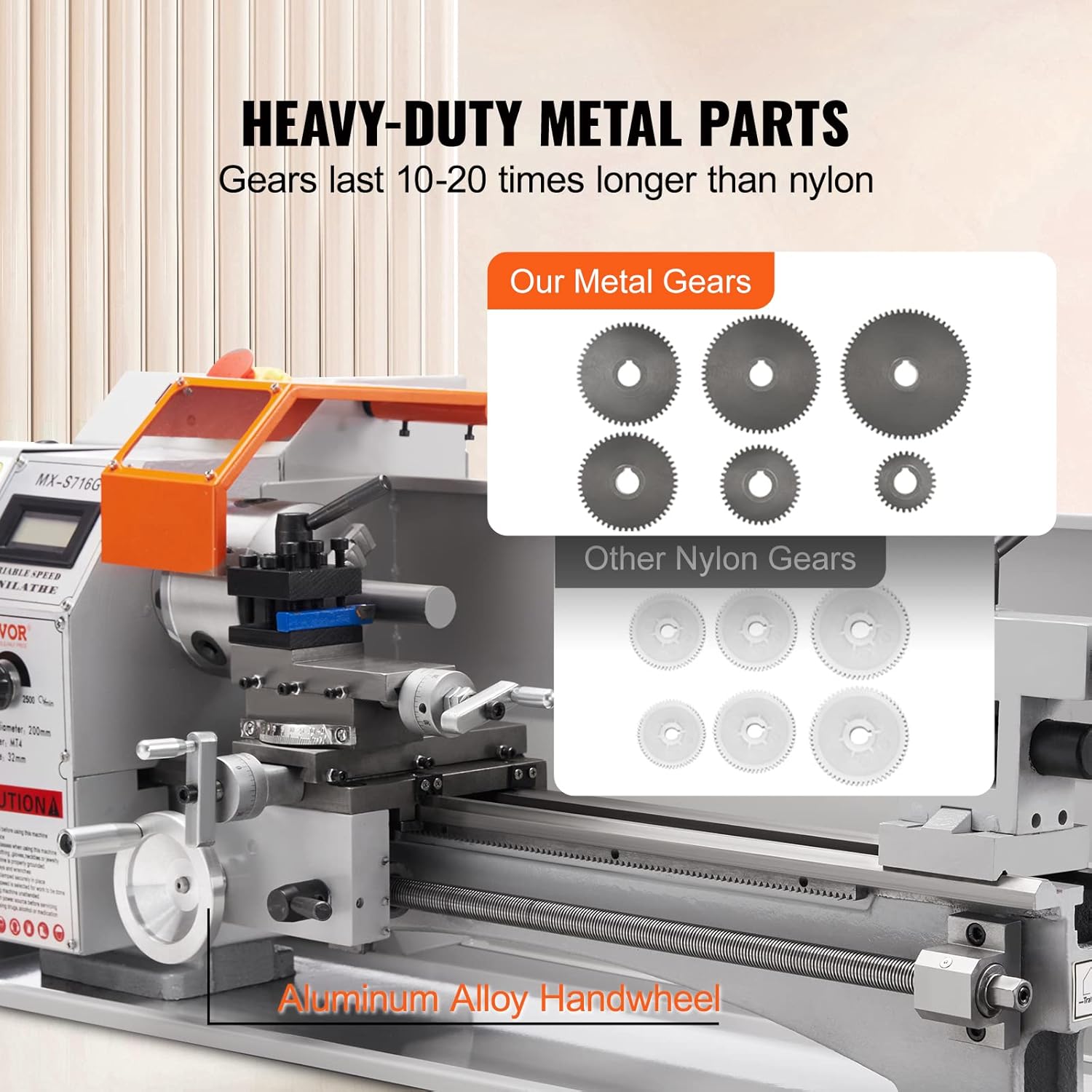 VEVOR Mini Metal Lathe Machine 7 x 16 Inch 800W Benchtop Power Lathe Q32622
