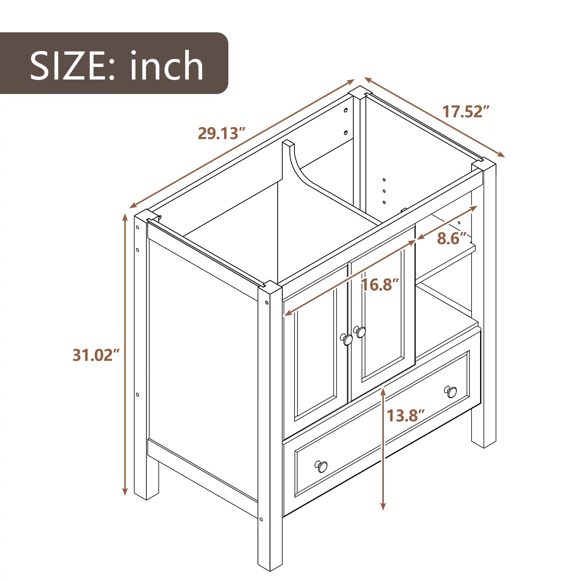30" Bathroom Vanity Base Only, Solid Wood Frame, Grey P522