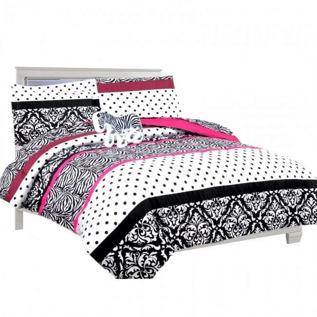 Twin Zebra Pink Comforter and Sheet Set for Kids Teens F297151